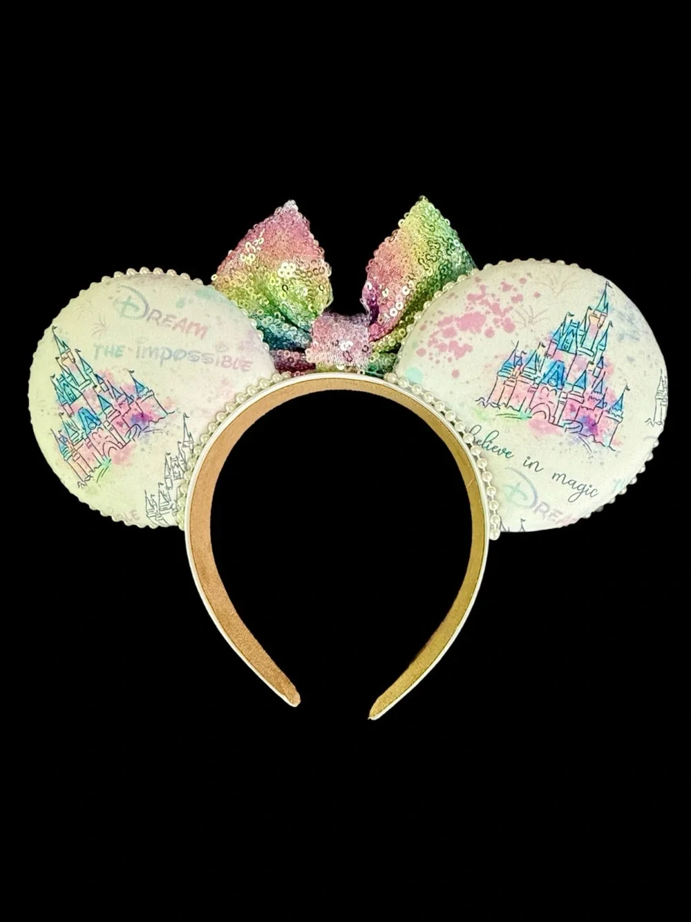 Disney Inspired Handmade CASTLE with Sequins Bow- Minnie Ears Headband - NWOT
